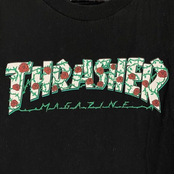 Thrasher Magazine Mens Crew Neck Roses Skateboarding T-Shirt Black Size M - Picture 4 of 4